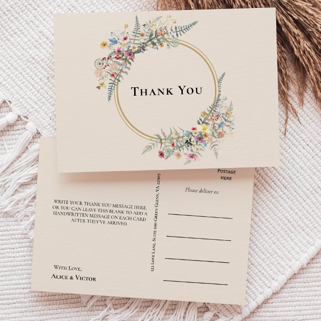 Postal Boho Wildflower Fern Beige Boda Gracias (Subido por el creador)