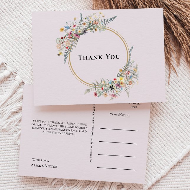 Postal Boho Wildflower Fern Lavender Boda Gracias (Subido por el creador)