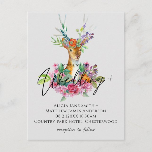 Postal Boho Woodland Deer Floral Budget Wedding (Anverso)