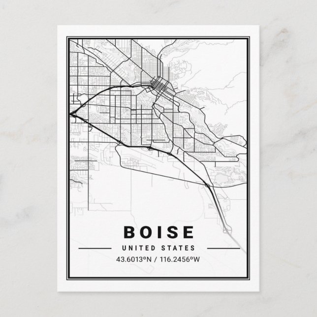 Postal Boise Idaho Poster de mapas de ciudades de viaje d (Anverso)