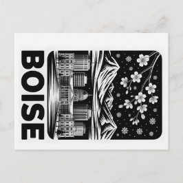 Postal Boise Skyline Black and White Woodcut Winter 