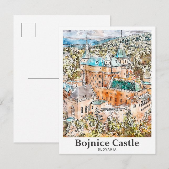 Postal Bojnice Castle Eslovenia Viaje a Sketch de acuarel (Anverso / Reverso)