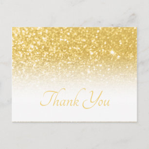 Postal Bokeh de Oro Amarillo Brillo Ómbre Blanco Gracias