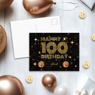 Postal Bola de Disco Bailando Oro Negro 100º Cumpleaños F