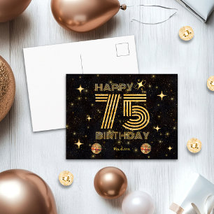 Postal Bola de Disco Bailando Oro Negro 75 Cumpleaños Fel