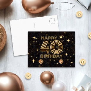 Postal Bola de Disco Bailando Oro Negro Cumpleaños Feliz 