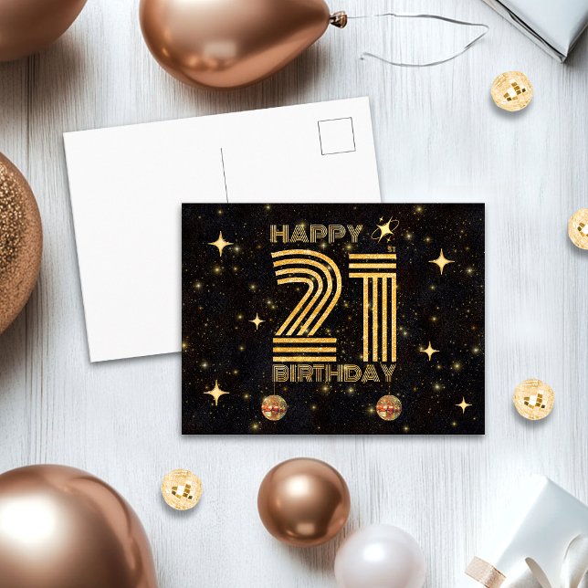 Postal Bola de Disco Bailando Oro Negro Cumpleaños Feliz  (Subido por el creador)