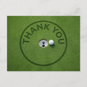 Postal Bola de golf con el texto Gracias en hierba verde