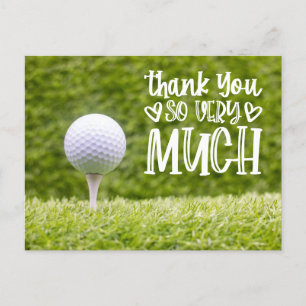 Postal Bola de golf con Gracias muchísimo sobre hierba ve