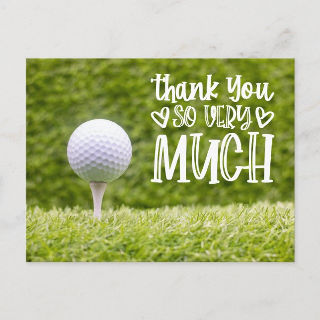 Postal Bola de golf con Gracias muchísimo sobre hierba ve (Anverso)