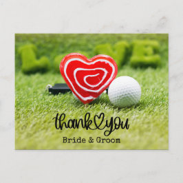 Postal Bola de golf y corazón rojo con amor en boda