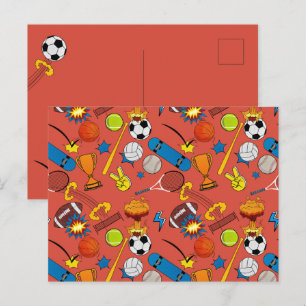 Postal Bolas Deportivas Retro de Cómic