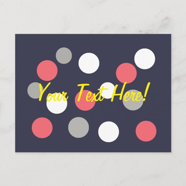 Postal Bolas Patrón de Círculos Gris Blanco Coral Rosa (Anverso)