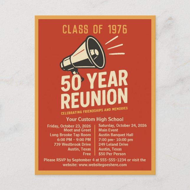 Postal Bold Retro High School Reunion Pep Rally Megaphone (Anverso)