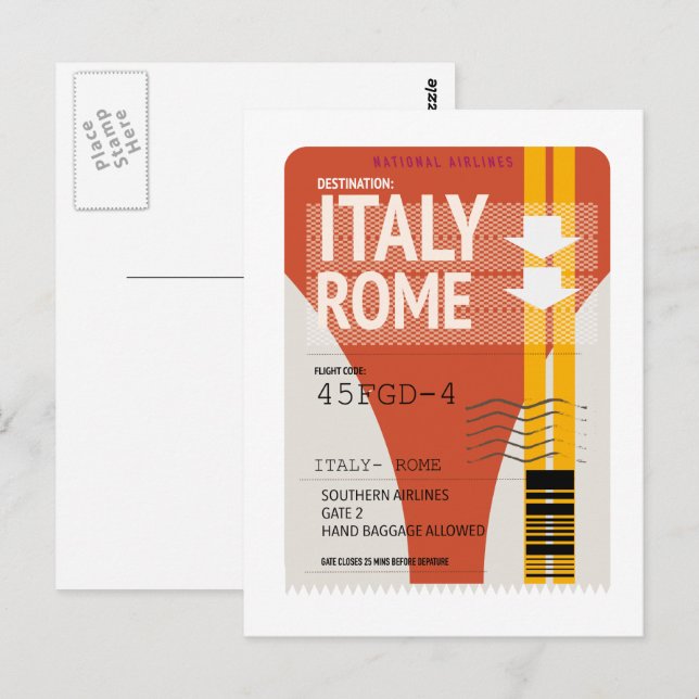 Postal boleto de vacaciones Italia Roma (Anverso / Reverso)