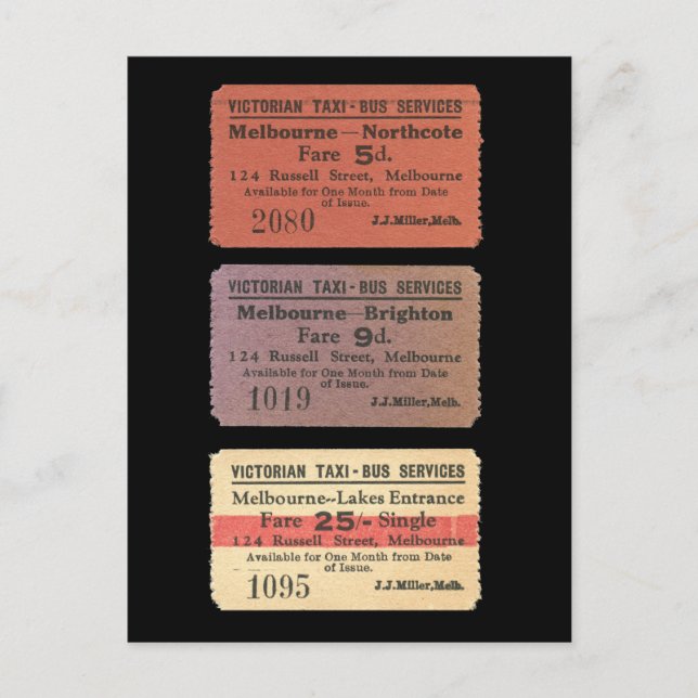 Postal Boletos de Taxi-Ómnibus Victorianos (Anverso)