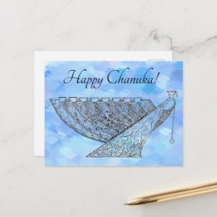 Postal Bolígrafo de bonito y tinta Chanukah Menorah con p