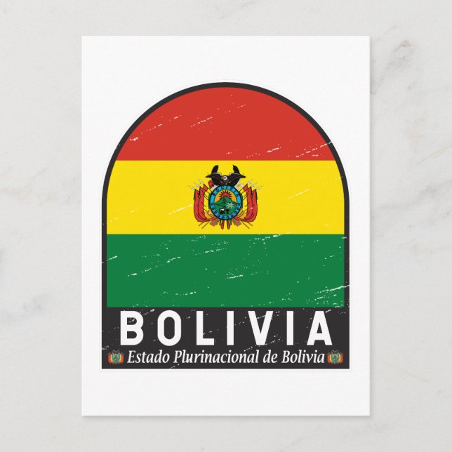 Postal Bolivia Bandera Emblem Molestias Vintage (Anverso)