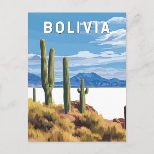Postal Bolivia Ilustracion Viaje de arte Vintage