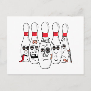 Postal bolos de boliche heridos dibujos animados