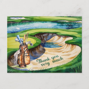 Postal Bolsa de golf en campo de golf acuarela para golfi