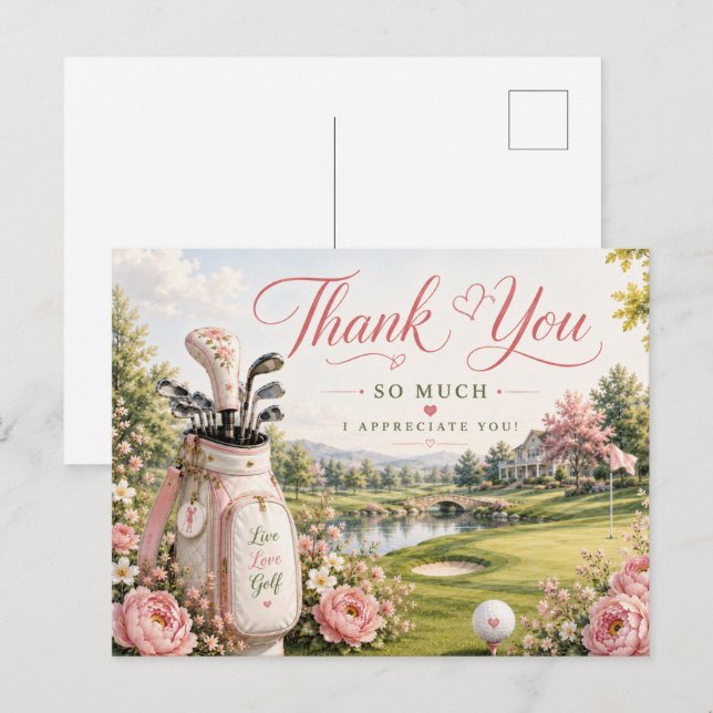 Postal Bolsa de Golf en Campo de Golf con Flores  (Anverso / Reverso)