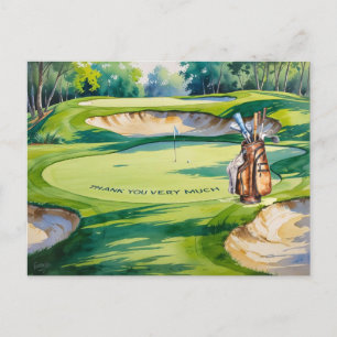 Postal Bolsa de golf en curso de golf acuarela para golfi