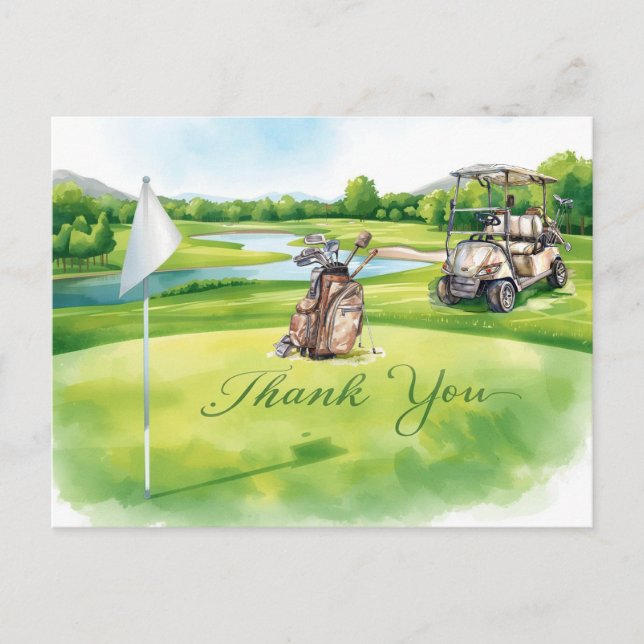 Postal Bolsa de golf en curso de golf acuarela para golfi (Anverso)