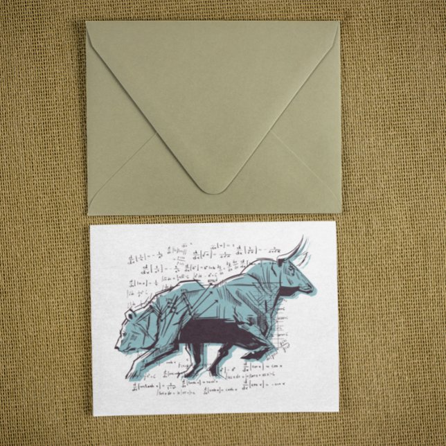 Postal Bolsa de Valores de Inversionistas y Oso (stock market bull and bear postcard)