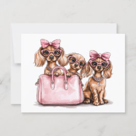 Postal Bolsa rosa de los perros Dachshund