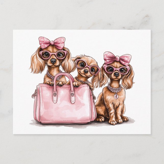 Postal Bolsa rosa de los perros Dachshund (Anverso)