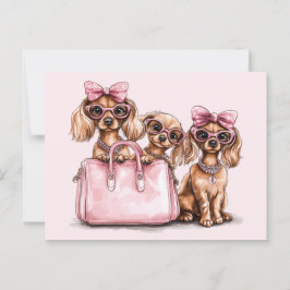 Postal Bolsa rosa de los perros Dachshund