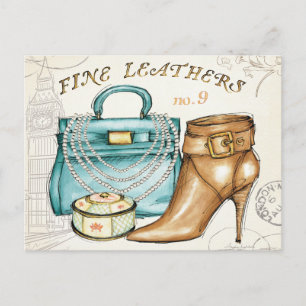 Postal Bolsa y zapato de cuero fino