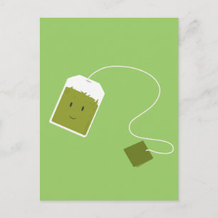 Postal Bolso de té verde sonriente