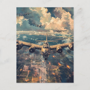 Postal Bombardero B-24 en una pintura de misión