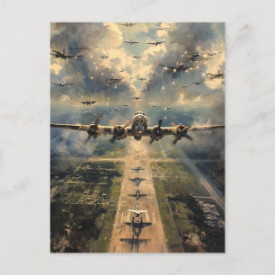 Postal Bombardero B-24 en una pintura de misión