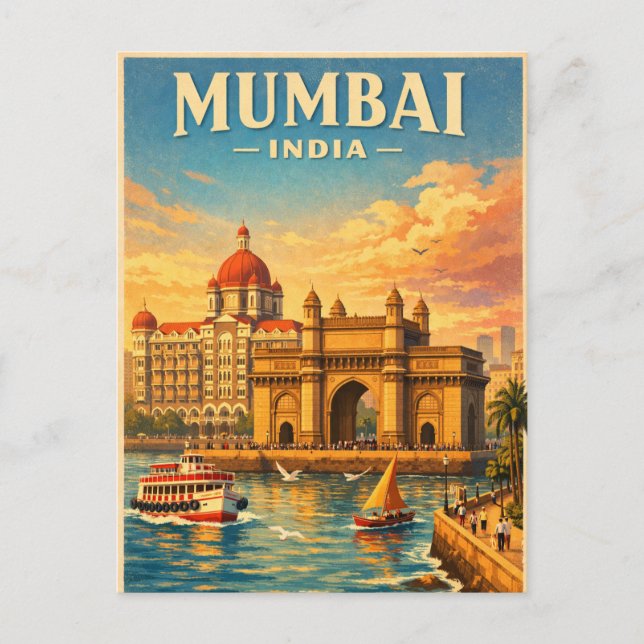 Postal Bombay, India, en un clásico retro (Anverso)
