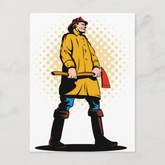 Postal bombero bombero que lucha contra el fuego retro