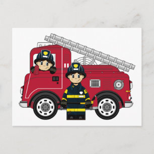 Postal Bombero de Dibujos Animados Bonito