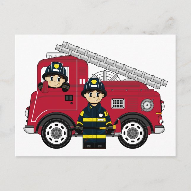 Postal Bombero de Dibujos Animados Bonito (Anverso)