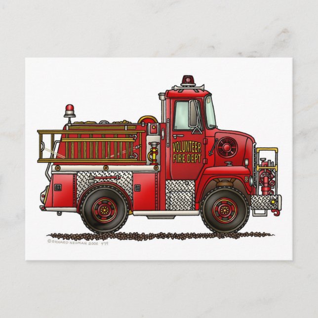 Postal Bombero voluntario de camión de bomberos (Anverso)