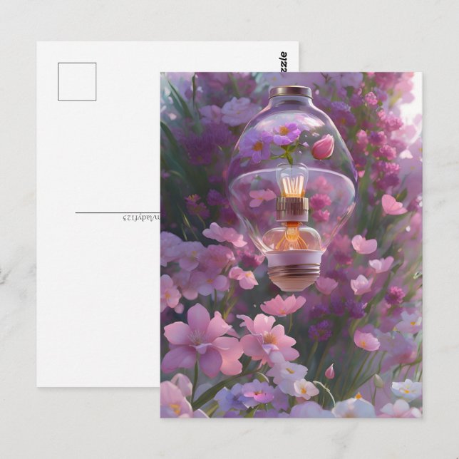 Postal Bombilla floral, poscruce (Anverso / Reverso)