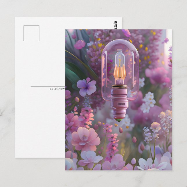 Postal Bombilla floral, poscruce (Anverso / Reverso)