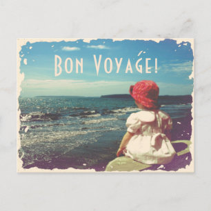 Postal Bon Voyage Vintage Card con chica y mar