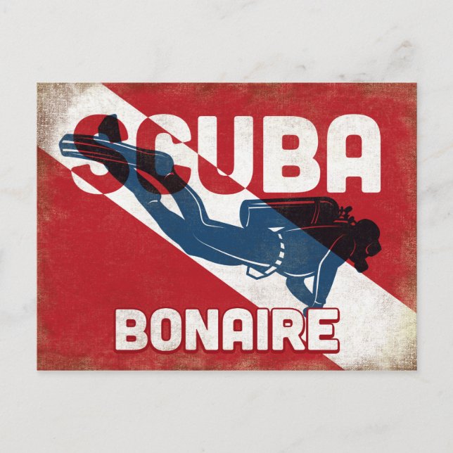 Postal Bonaire Scuba Diver - Blue Retro (Anverso)