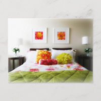Bonita decoración de cama y dormitorio