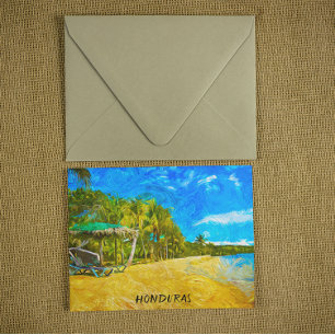 Postal Bonita pintura al óleo de Honduras Ocean View