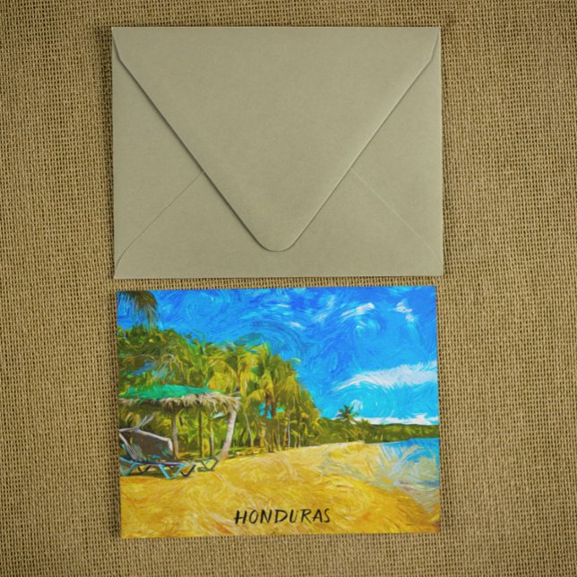 Postal Bonita pintura al óleo de Honduras Ocean View (honduras beach vacation postcard)