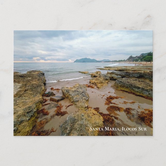 Postal Bonita playa de atardecer en Santa María, Ilocos S (Anverso)