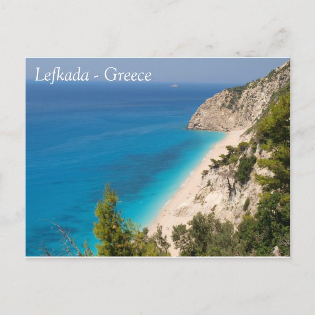 Postal Bonita playa en Lefada Grecia (Anverso)